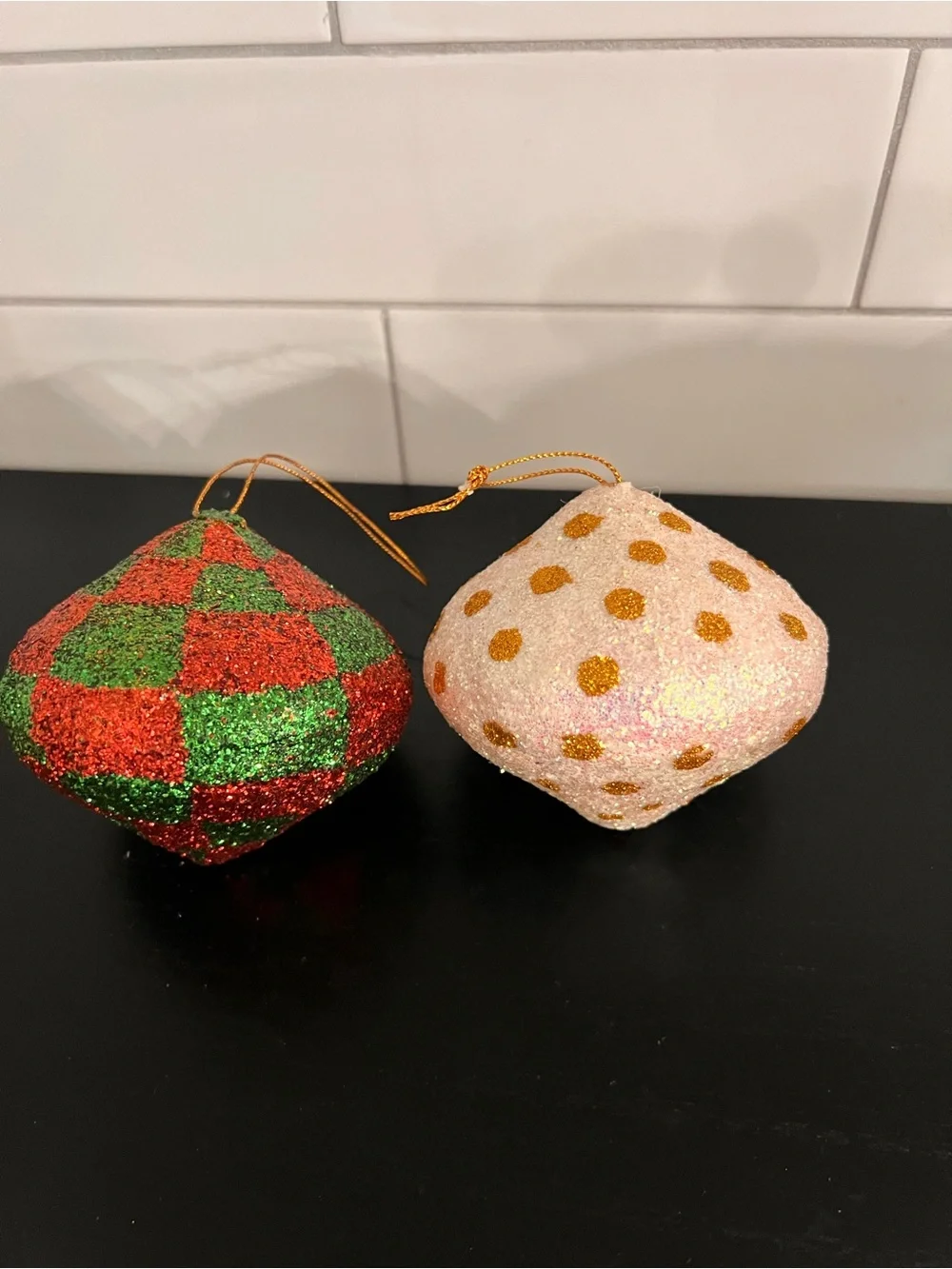 Holiday Glitter Drop Ornaments - Red/Green & Pearl white and Gold Set